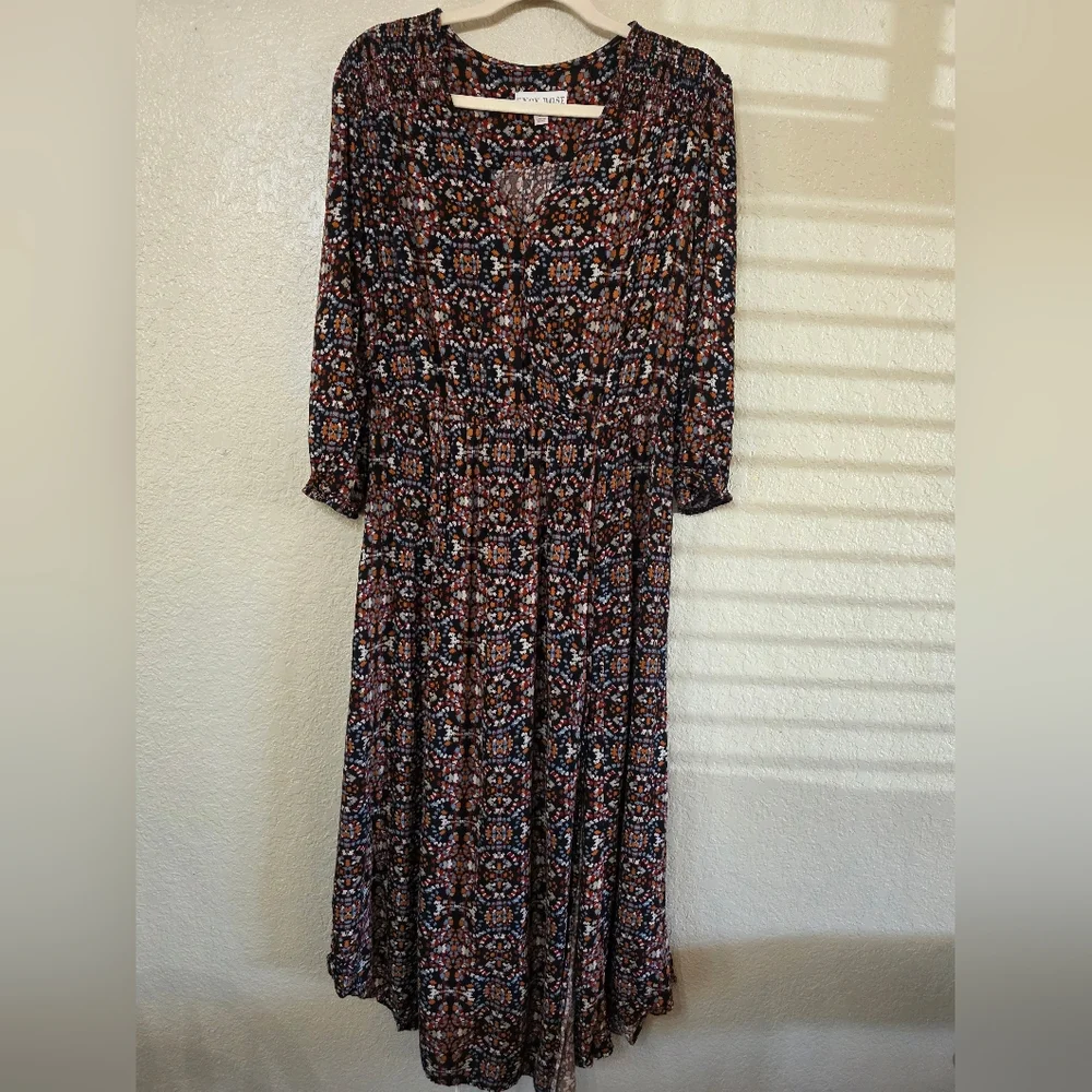 Knox Rose Black and Brown Maxi Wrap Boho Dress - Picture 3 of 9